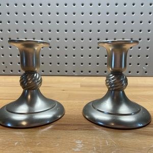 Two Short Silver Candlestick Holders